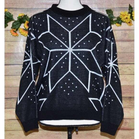 Cabin Creek Ladies L Unisex Black Sweater Geometric Snowflake Holidays Christmas - Picture 1 of 8